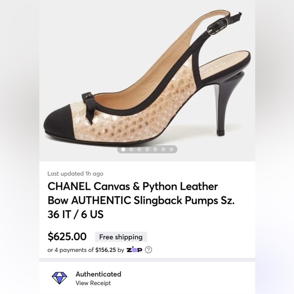 CHANEL Canvas & Python Leather Bow AUTHENTIC Slingback Pumps Black Beige Sz. 36 - Picture 15 of 16
